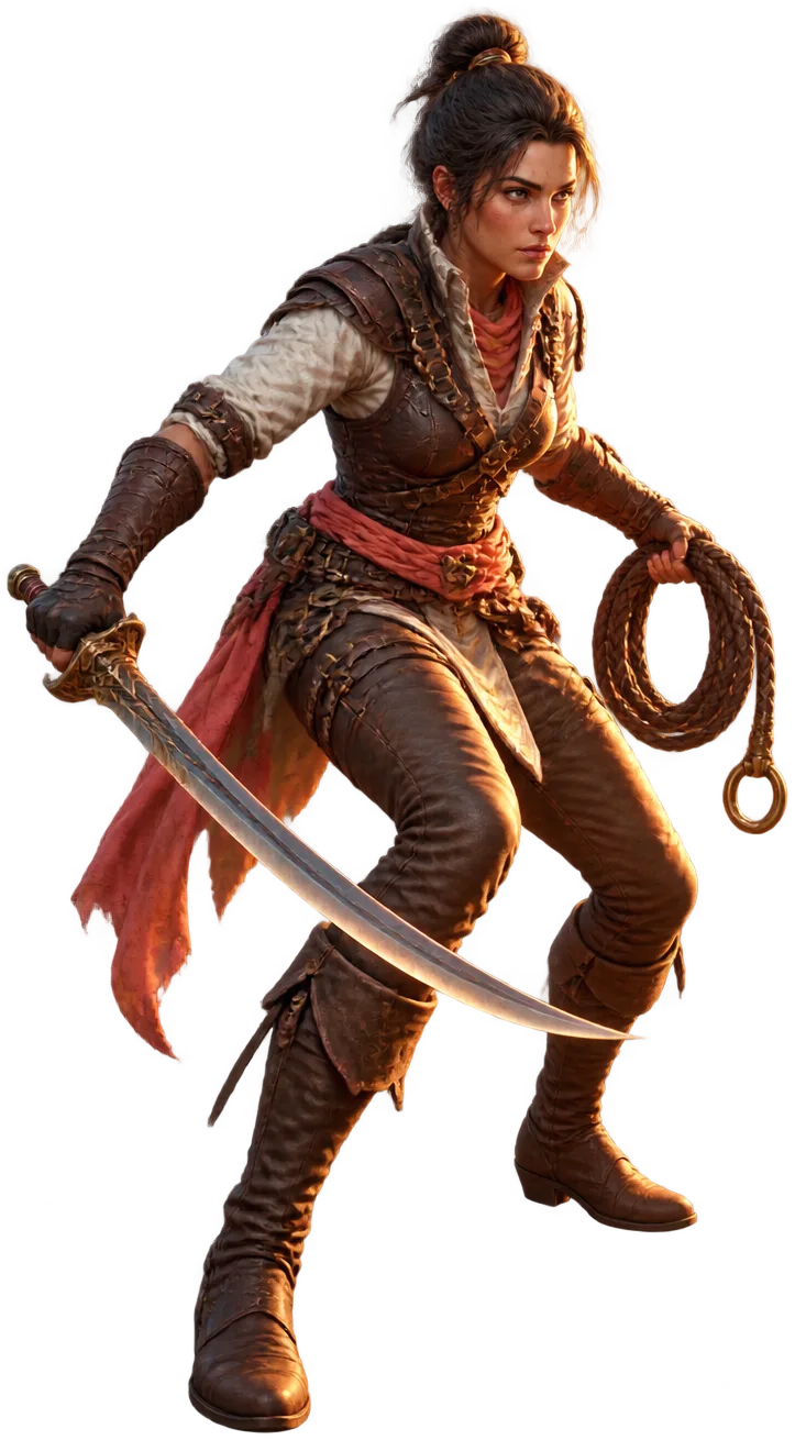 Tetherblade, petarung dengan pedang lengkung dan tali pelana