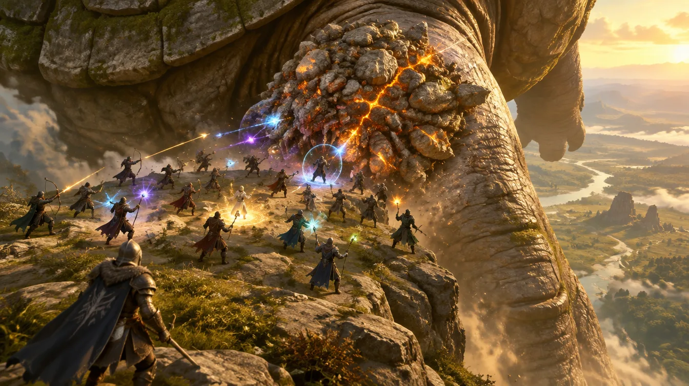 Dua puluh pemain bertarung di sendi kaki Ambler yang melangkah, melawan parasit batu Gnawmother